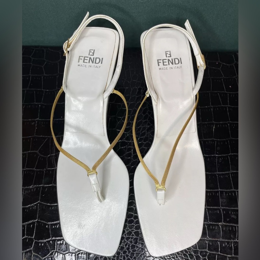 Authentic FENDI White Leather Mules Size 6 NEW!